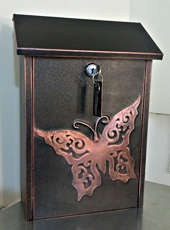 Items similar to 10 Off Wall mounted patina COPPER MAILBOX (Butterfly