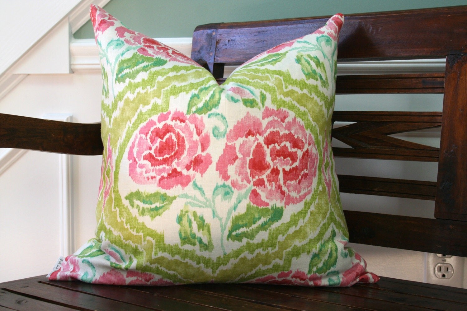 DECORATIVE PILLOW COVER 20 x 20 green-pink turquoise