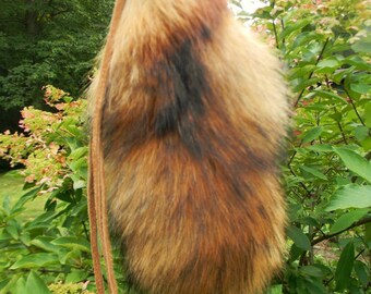 Ceremonial Red or Silver Fox Tail : Roach Clip / Dreamcatcher Clip / Multi Use Clip on Handbraided Buckskin
