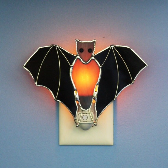 Stained Glass Black Bat Light Sensor Night by stainedglassturtle