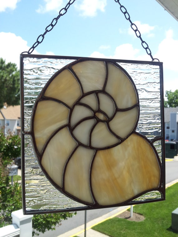 Beautiful Nautilus Seashell Shell Stained Glass Panel