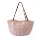 Hand knitted tricolor basket bag with genuine leather straps