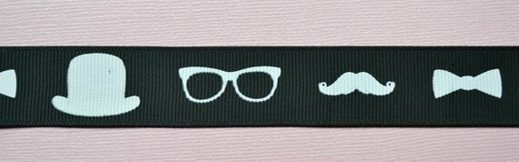 white Mustaches, top hats and glasses on 7/8" grosgrain ribbon- Movember Il_570xn