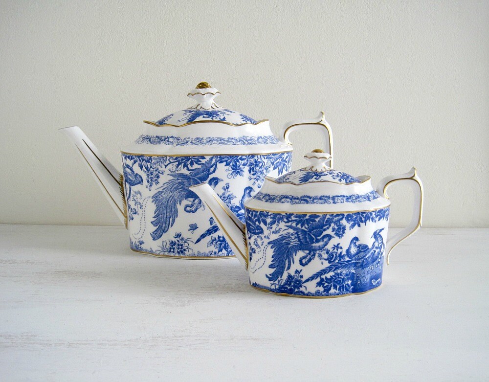 Vintage Bone China Mini Teapot Blue & White