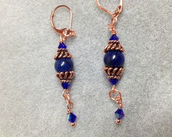 Blue Goldstone & copper earrings by MOstermannDesigns on Etsy