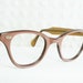 Vintage 50s Cat Eye Glasses 1950's Eyeglasses Pink Mauve Thick Pearl Frame Opal Suede NOS Large 48/24 MB Optical Frame