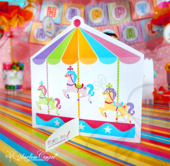 Carousel Centerpiece, Printable, Carousel Birthday Party Collection - Printable Centerpiece - INSTANT DOWNLOAD - Paper Art by Marlene Campos Il_570xn