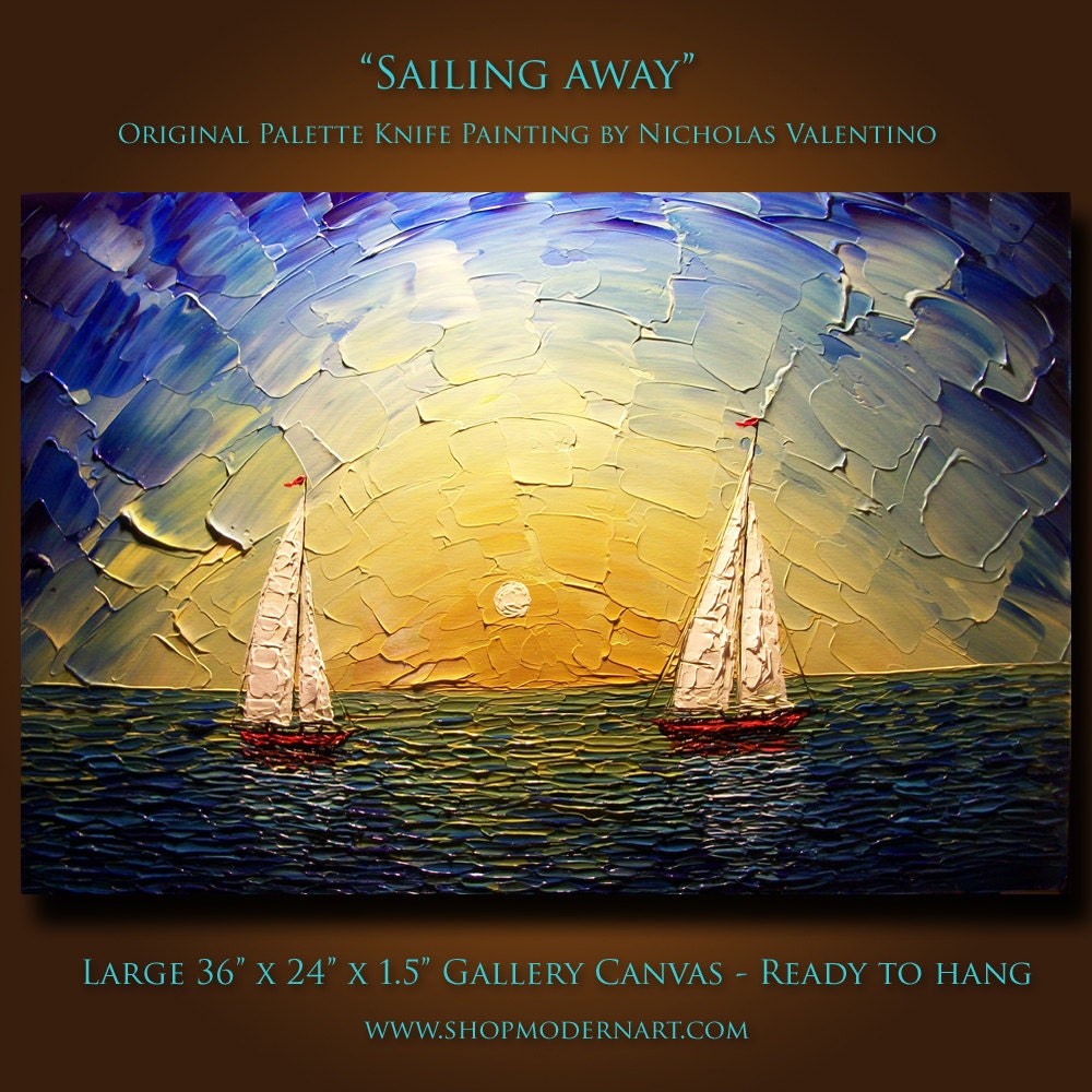 Original Palette Knife Sail Boat Abstract Painting on Canvas