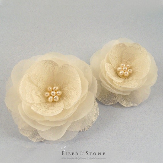 Lace Wedding Hair Flowers Ivory Wedding Headpiece Pure Silk Hair Piece Ivory lace Bridal Headpiece Freshwater Pearl Wedding Hair Accessories