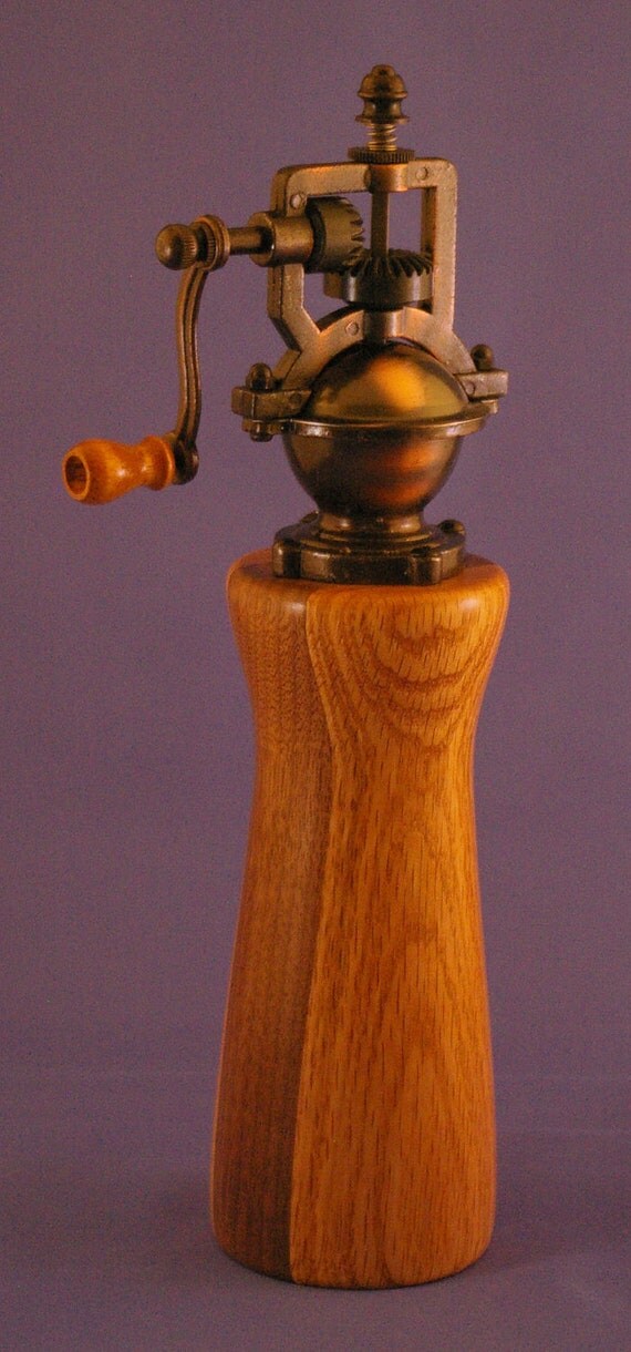 Wood turned pepper mill grinder