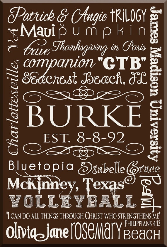 Personalized Typography FAMILY, WEDDING, BABY, Anniversary Word Art - 18" x 24" Other sizes available Il_570xn