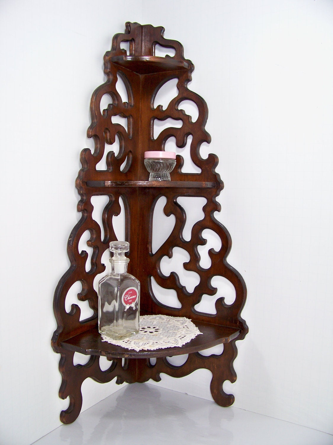 Antique Scrolled Wood Corner Shelf