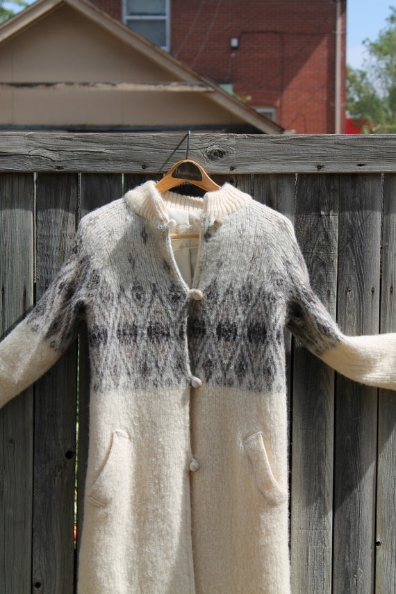 vtg. wool icewool ALAFOSS iceland lined long sweater coat