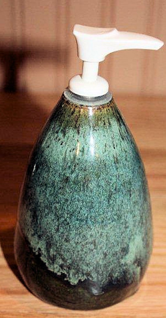 Green blue pottery soap dispenser kitchen bath by earthyharvest