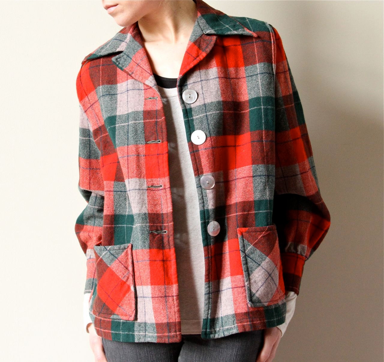 Red Plaid Wool Pendleton 49er Jacket christmas color red