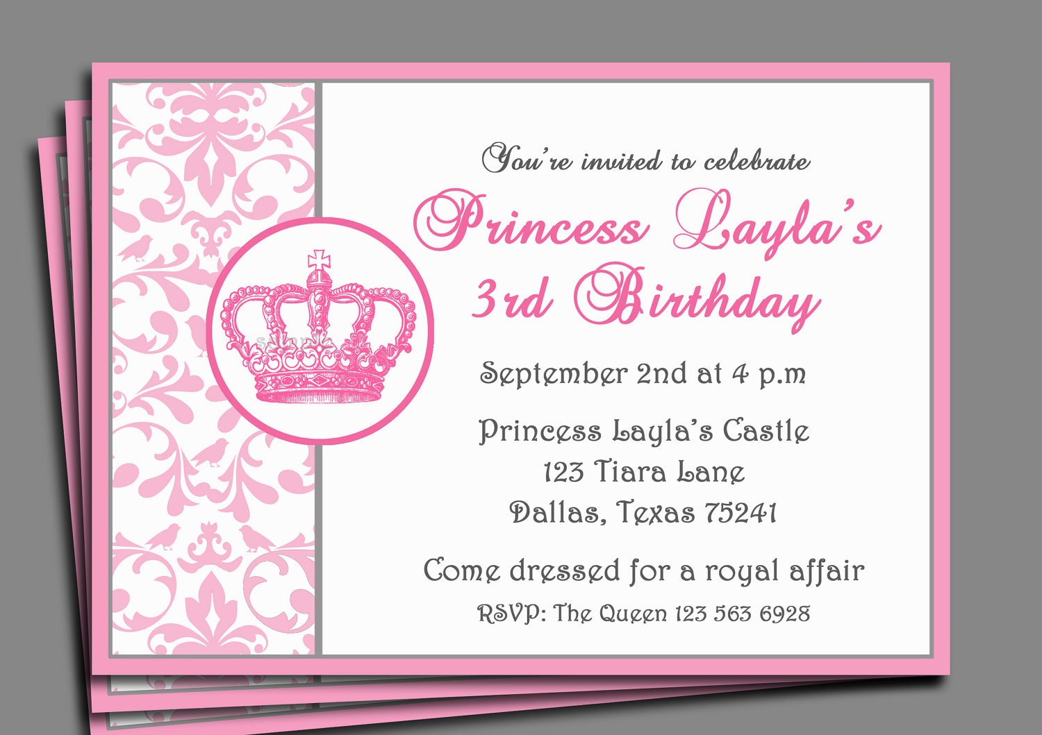 Invitation Wording Princess Party Invite