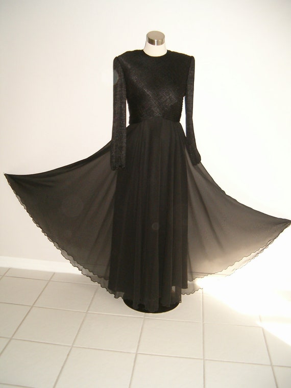 Vintage Designer Pierre Libache Ball Gown size 12 Black Circle Chiffon ...