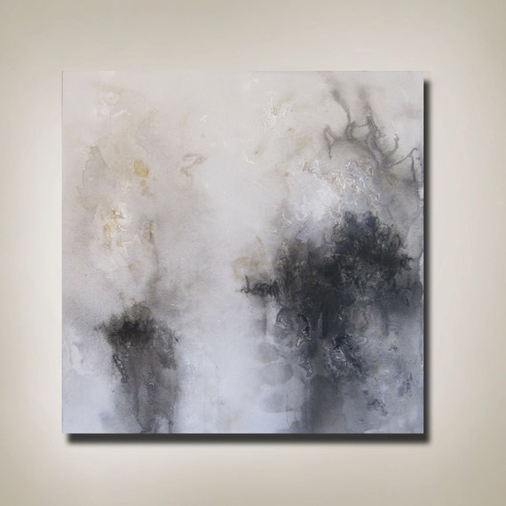 30 x 30 Abstract Painting Black White Gold by ArtByCornelia