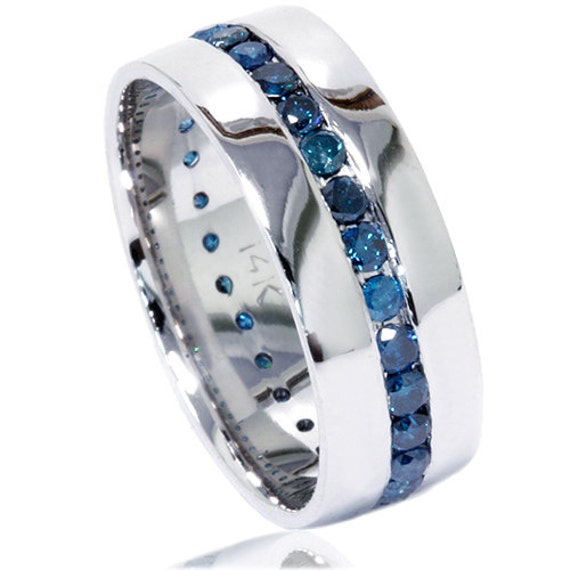 25CT Blue Diamond Channel Set Mens Wedding Comfort Fit 5.5MM ...