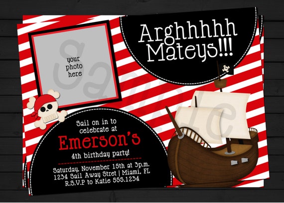 Pirate Boy Birthday Invitation Digital File YOU-PRINT Il_570xn