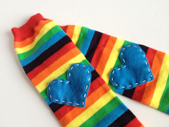 Rainbow Baby Leg Warmers With Heart Applique