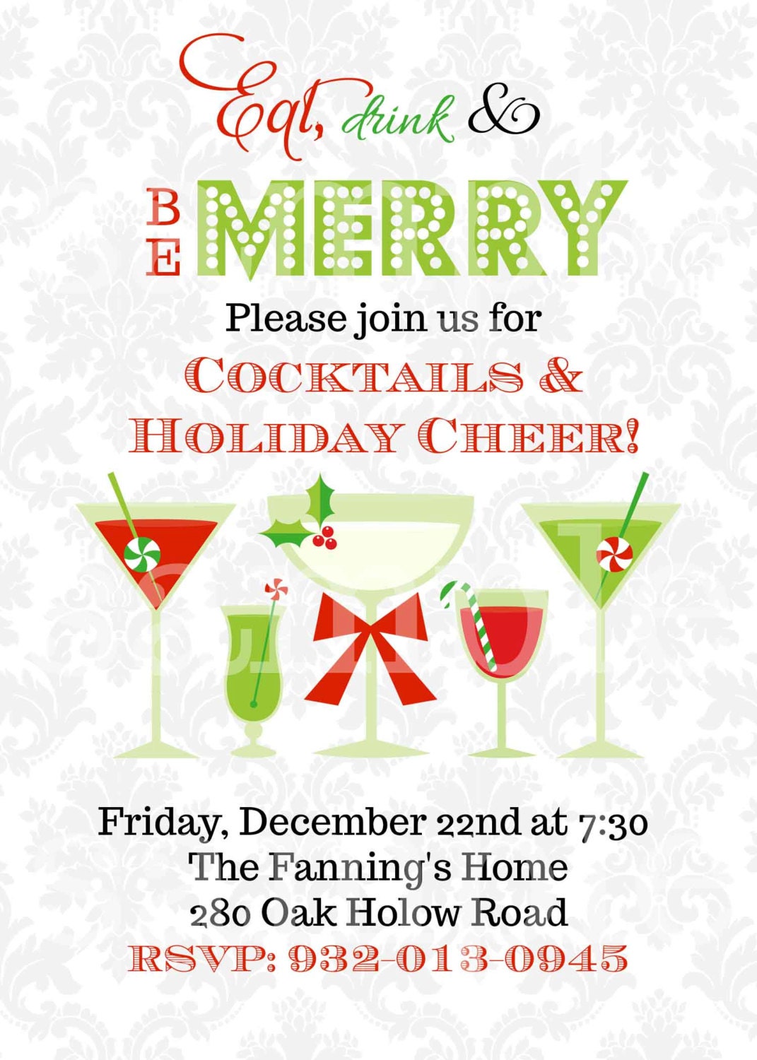 CHRISTMAS COCKTAILS invitation YOU print holiday party