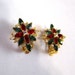 Vintage Red, Green & White Rhinestone Clip-on Earrings