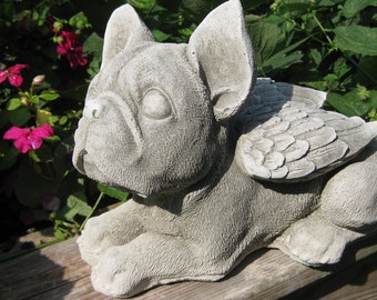 Boston Terrier Angel Memorial Statue white wings black body