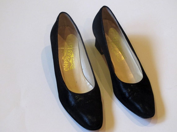 50s Black Ferragamo Heels / Black Vintage Shoes / Made in