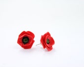 Stud Earrings Poppies -  Hand sculpted red flowers