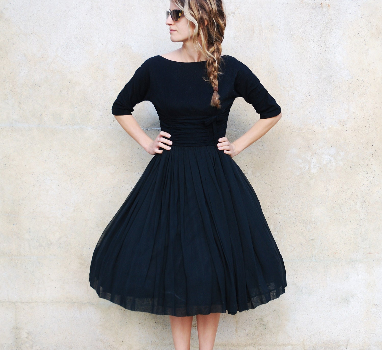  Vintage  50 s black cocktail  dress  1950s party dress 