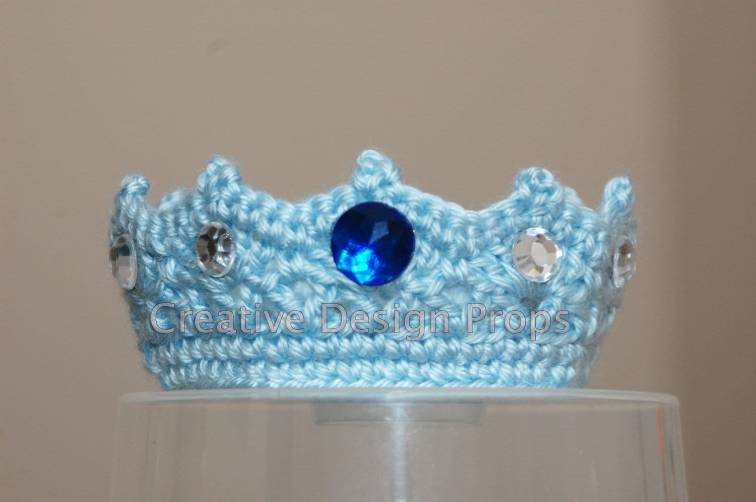 Crochet Baby Prince Crown Handmade Tiara With Rhinstone Gems