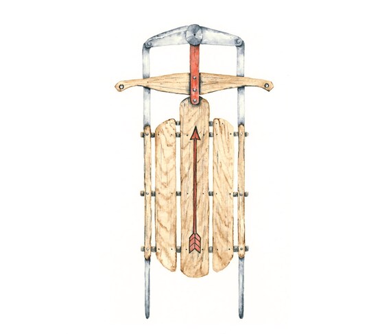 8x10 vintage sled watercolor giclee print // by eastashleystudio