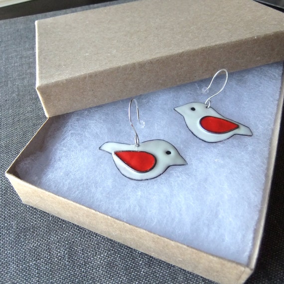 Bird Earrings handmade glass enamel earrings with silver