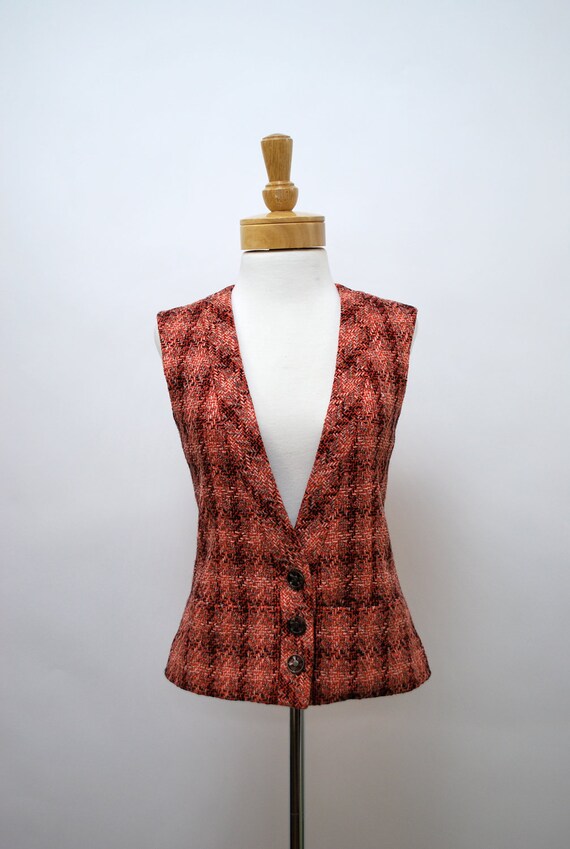1980s Chanel Orange/Red/Black Tweed Vest by govintagego on Etsy