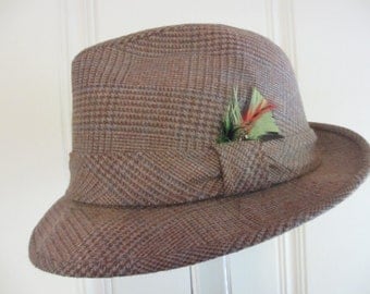 Vintage Checkered Wool Fedora Size 7 1/2 by MemphisNanney on Etsy