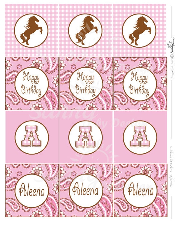 Cowgirl printable cupcake toppers / 2" circle tags Il_570xn