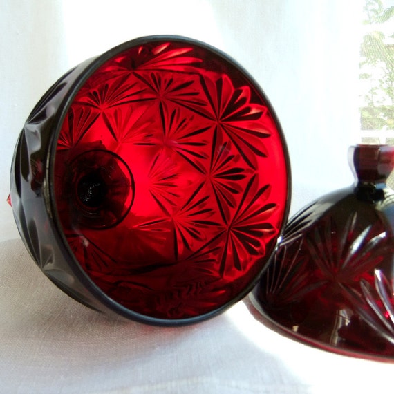 Vintage Ruby Red Glass Egg Candy Dish Luminarc Pressed Glass