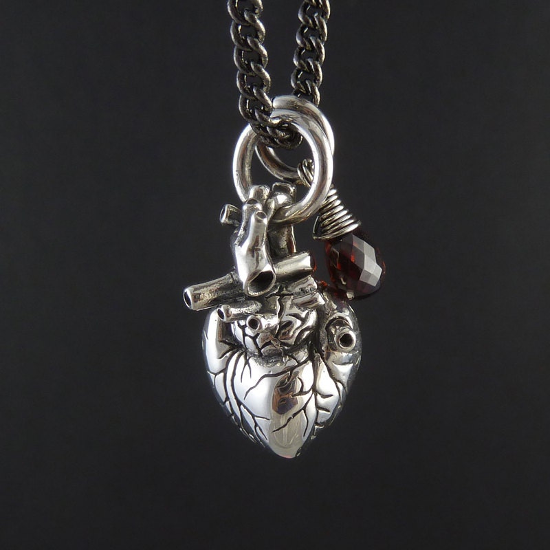 Anatomical Heart Necklace Small Size Sterling Silver