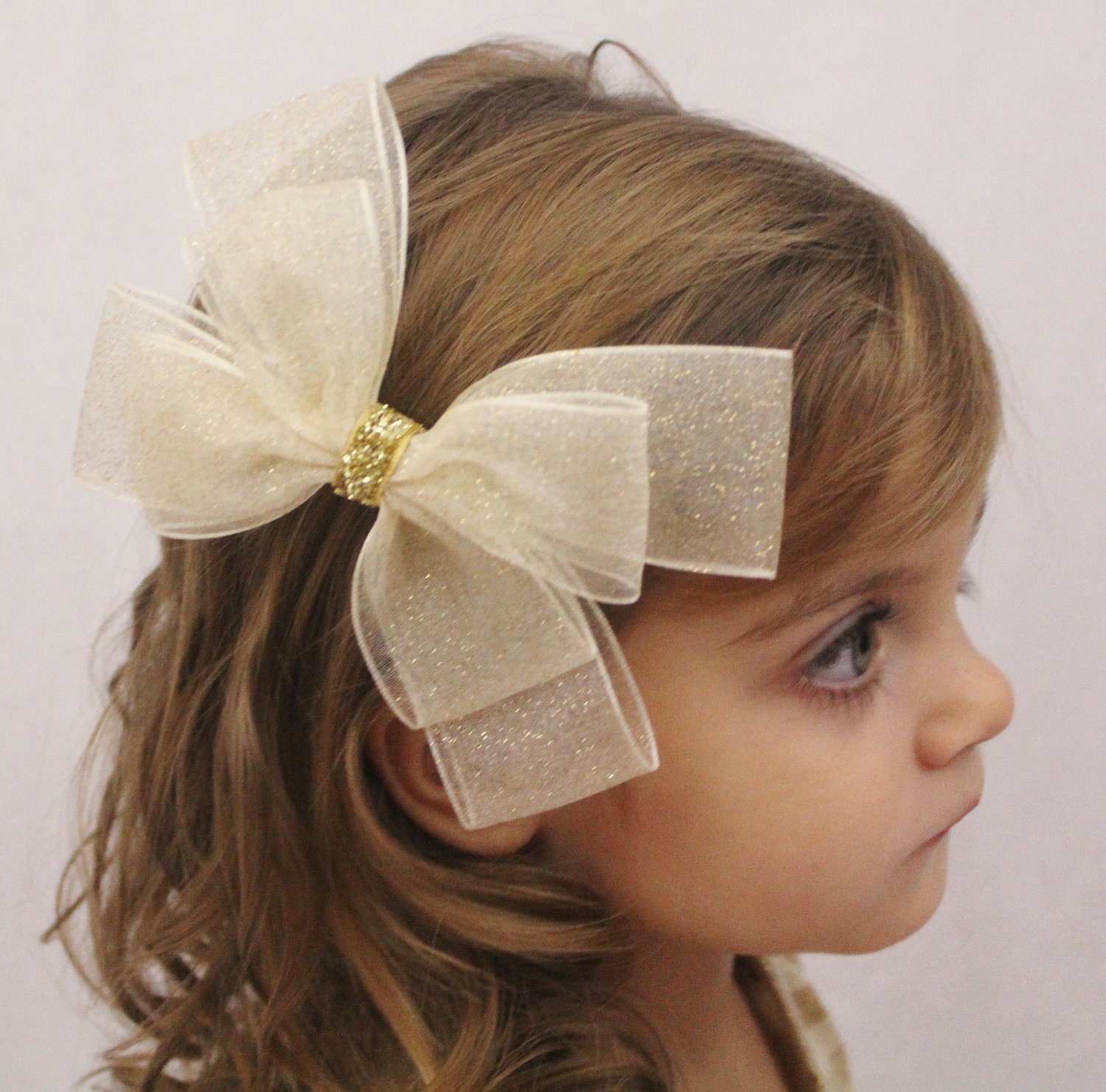 Gold Hair Bow Sparkly Gold Christmas Hair Bow Girls