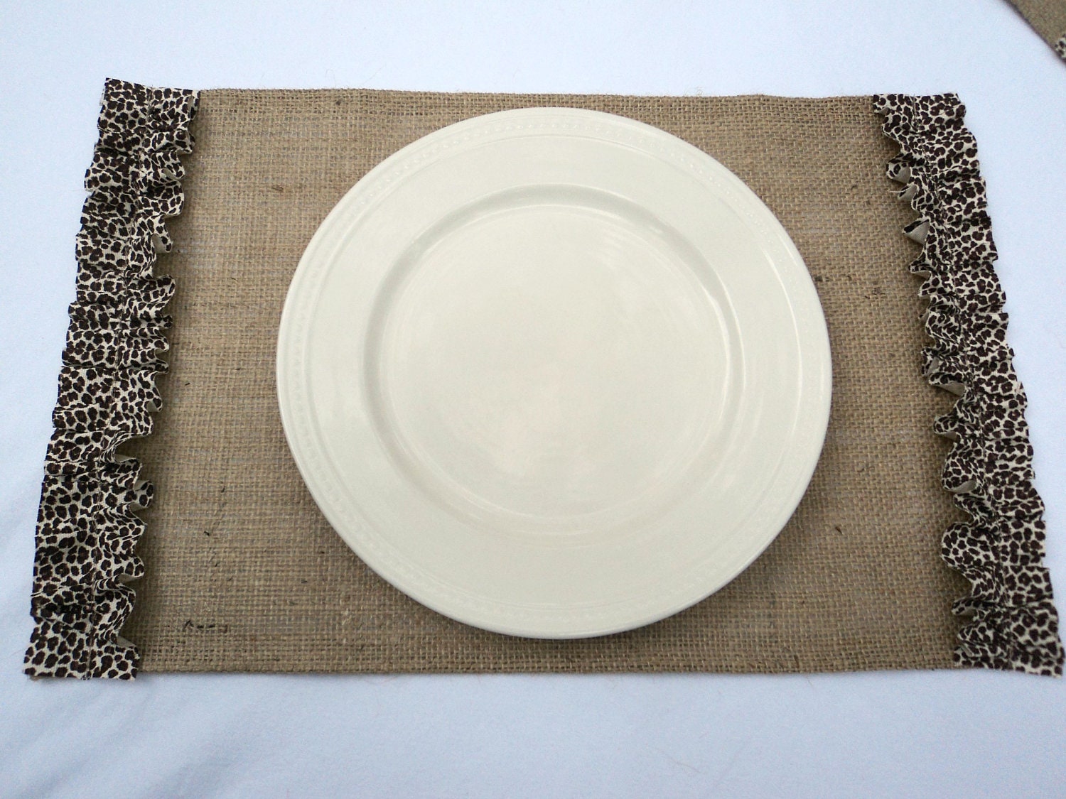 Burlap and Leopard Print Placemats Placemats by theruffleddaisy