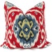 Iman Red and Blue Ikat Decorative Pillow Cover 18x18, 20x20 or Lumbar pillow, Toss Pillow, Throw Pillow