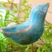 Clay Bird Plant Stake - Miniature Blue and Gold Clay Bird Sculpture Plant Decoration