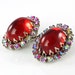 Vintage Red Glass earrings clip AB rhinestone Schreiner period