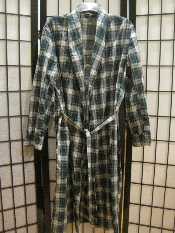 Vintage 1950s 1960s Mens Bathrobe Luxurobe Cotton Robe Tartan