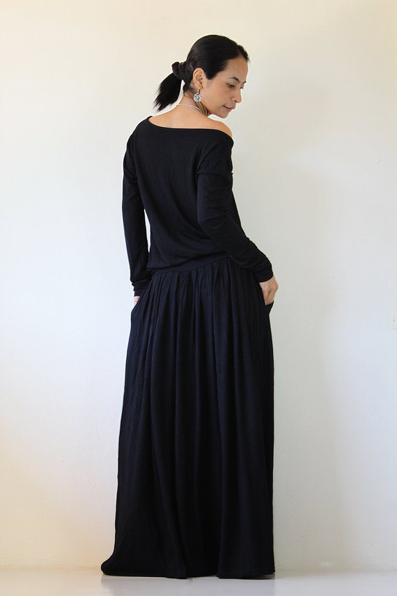 PLUS SIZE Black Maxi Dress Long Sleeve dress : Autumn
