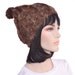 Fuzzy Beanie Hat Brown Peaked Wool Crochet Pompom Mens Hat Womens Hat