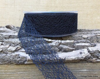 Ribbon Halloween Black Spider Web 1 1/2" wide - 25 YARD ROLL - May Arts Webbed Net Black Craft Ribbon