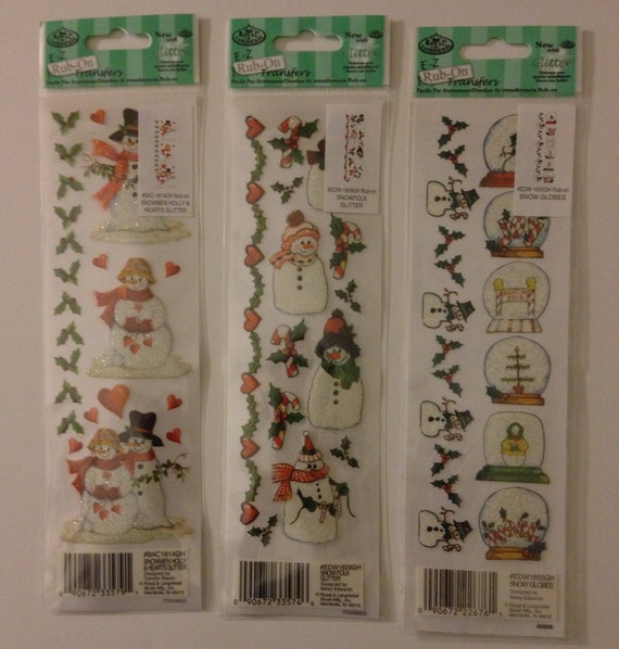 3 Sheets of EZ Rub On Transfers Winter/Christmas Snowmen