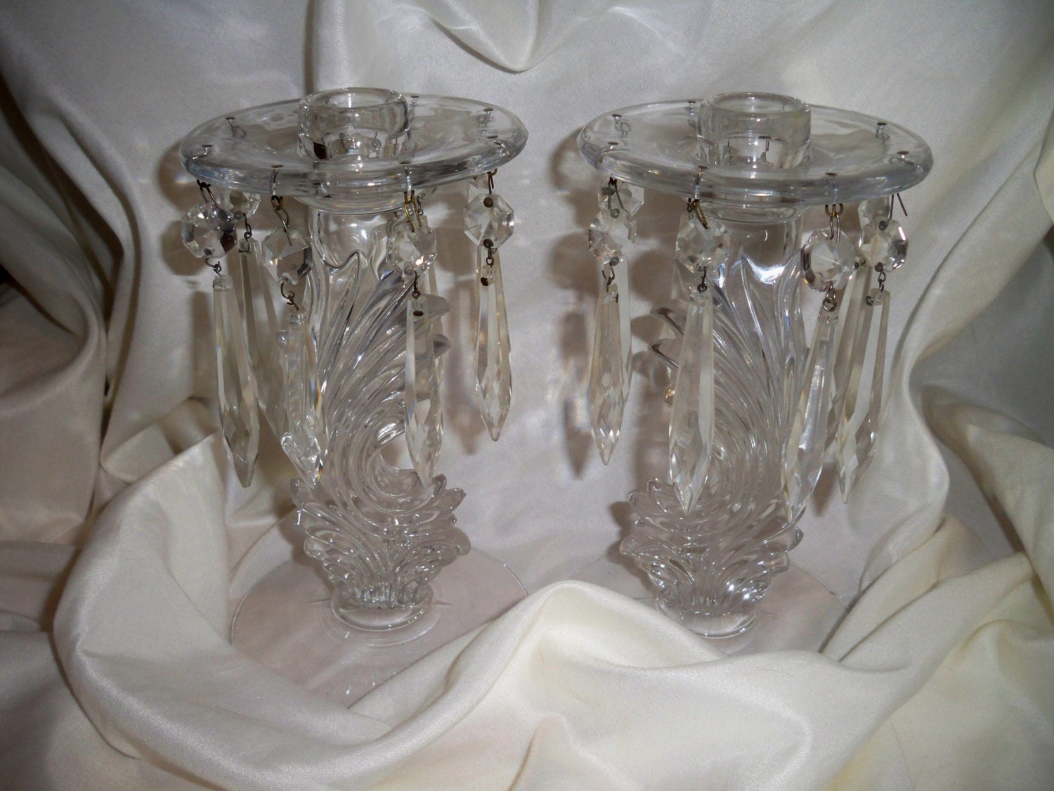 Vintage Art Deco Crystal Candlesticks Art Nouveau Style with
